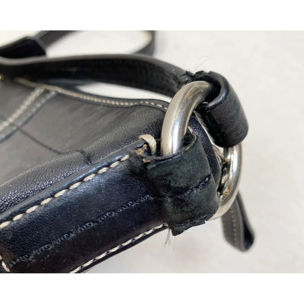 Vintage Y2K Coach Black Leather Crossbody Bag adjustable strap nickel hardware